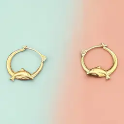 Vintage JCM 14 Kt Yellow Gold Small Dolphin Hoop Earrings Pierced 0.6 Grams