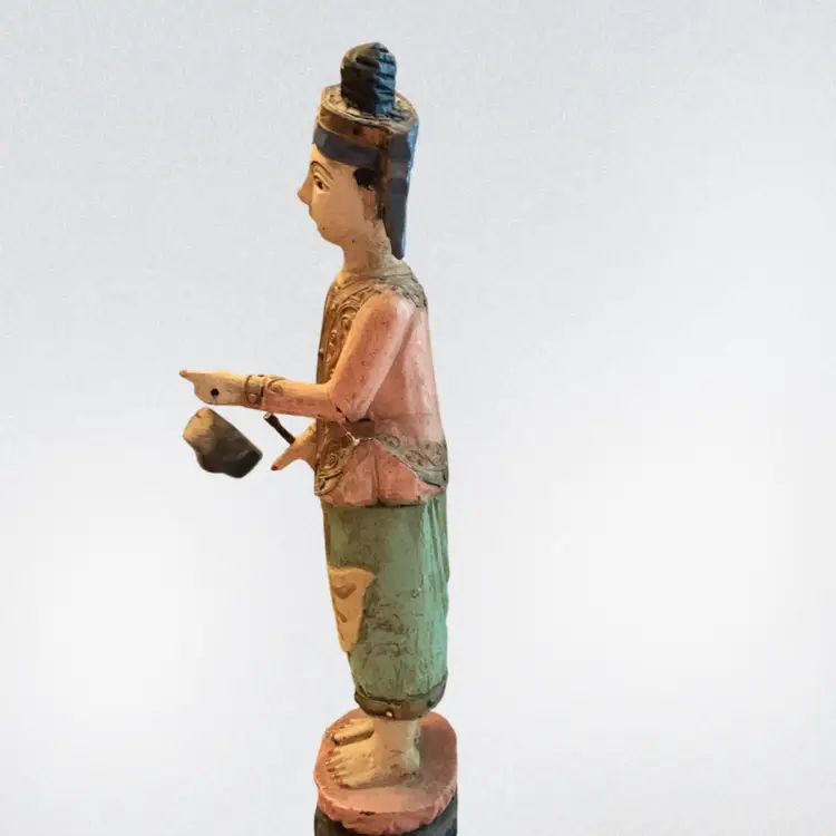 Vintage Hand Carved And Painted Wooden Figurine From Thailand Or Burma