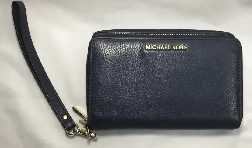 Michael Kors wristlet/wallet/phone case double zip multi-pocket navy blue