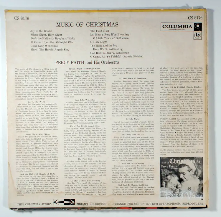 Percy Faith - Music of Christmas (1954) Vinyl LP • His Orchestra, Holiday