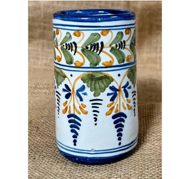 Talavera Mexican Art Pottery Coffee Mug Cup Blue Green Yellow Botanical Boho