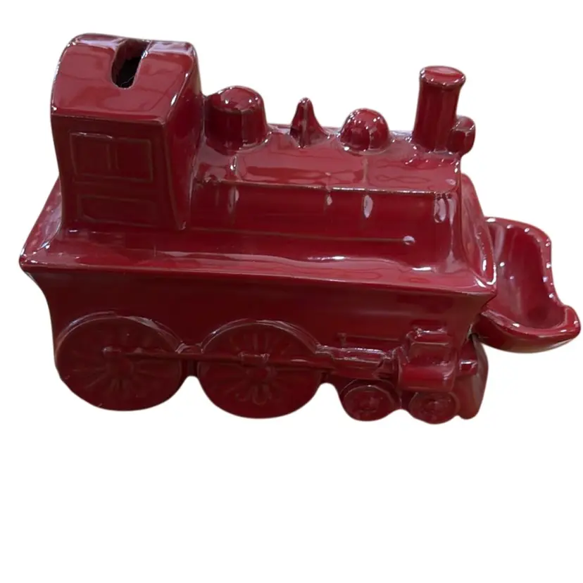 Frankoma Pottery Train Coin Bank Red
