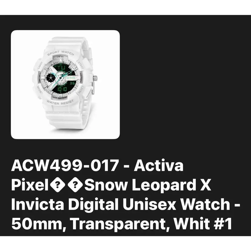 Activa
Pixel• • Snow Leopard X
Invicta Digital Unisex Watch -
50mm, Transparent, White