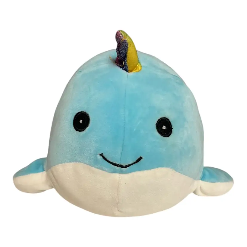 Squishmallow 11.5" Blue Narwhal Plush - Rainbow Horn, Kellytoy, Good Condition