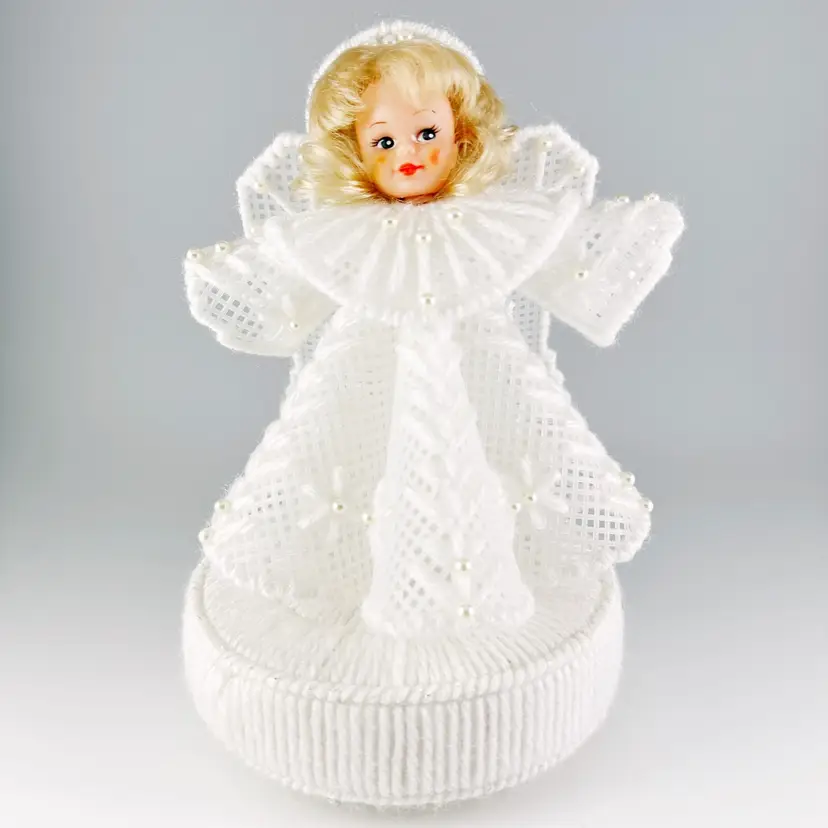 Vintage Needlepoint Christmas Angel Music Box, Plays "Silent Night" - SEE VIDEO