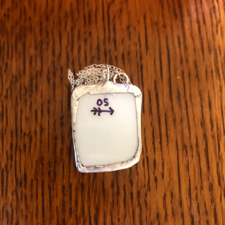 Oodelally Shop Broken Pottery Artisan Made Present Pendant Wedgwood Petter Rabbit Collector Plate Handcrafted Necklace 1 in x 1.25 in