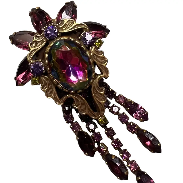 Vintage Juliana Brooch Pin Watermelon Purple Green Rhinestones 3”