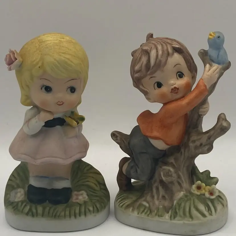 Vintage Porcelain Girl And Boy Figurines-4 And 4 1/4” Tall 2 Pieces