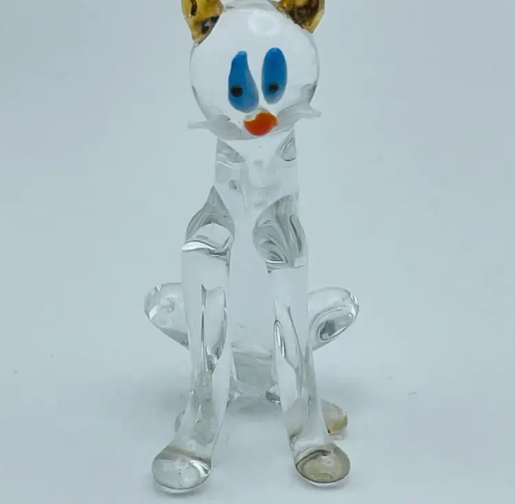 Set of 3, Handmade, Clear Glass, Miniature Cats/Kitties/Kittens! Adorable!🐈