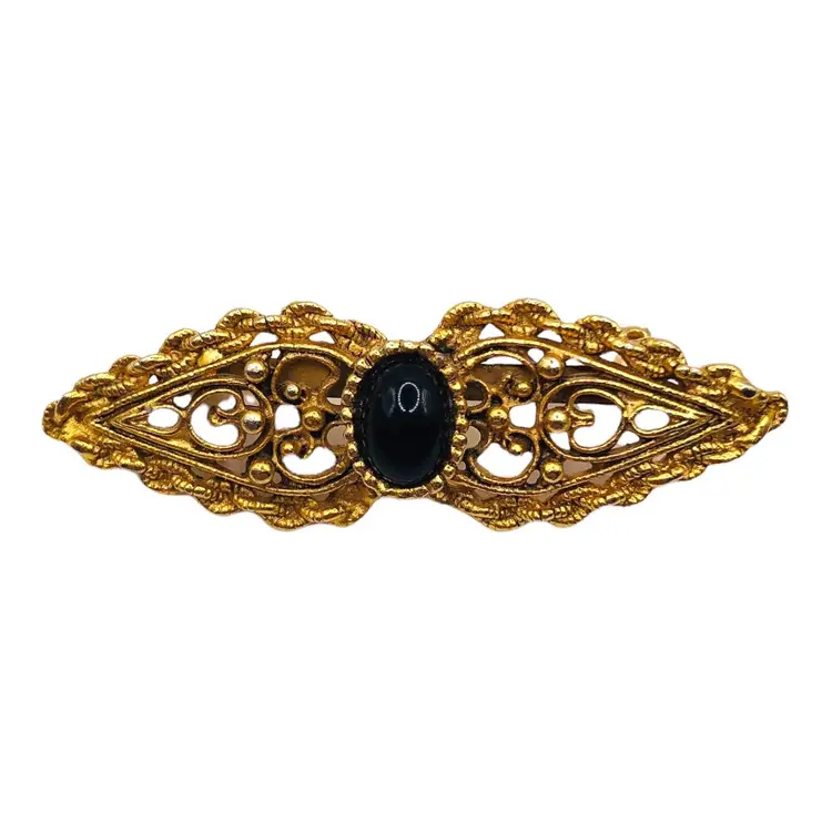 Vintage Victorian Style Bar Brooch with Faux Onyx Center 2 in across