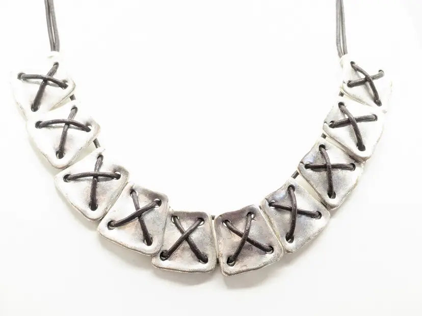 Chunky X-Pattern Corded Silver Tone Necklace