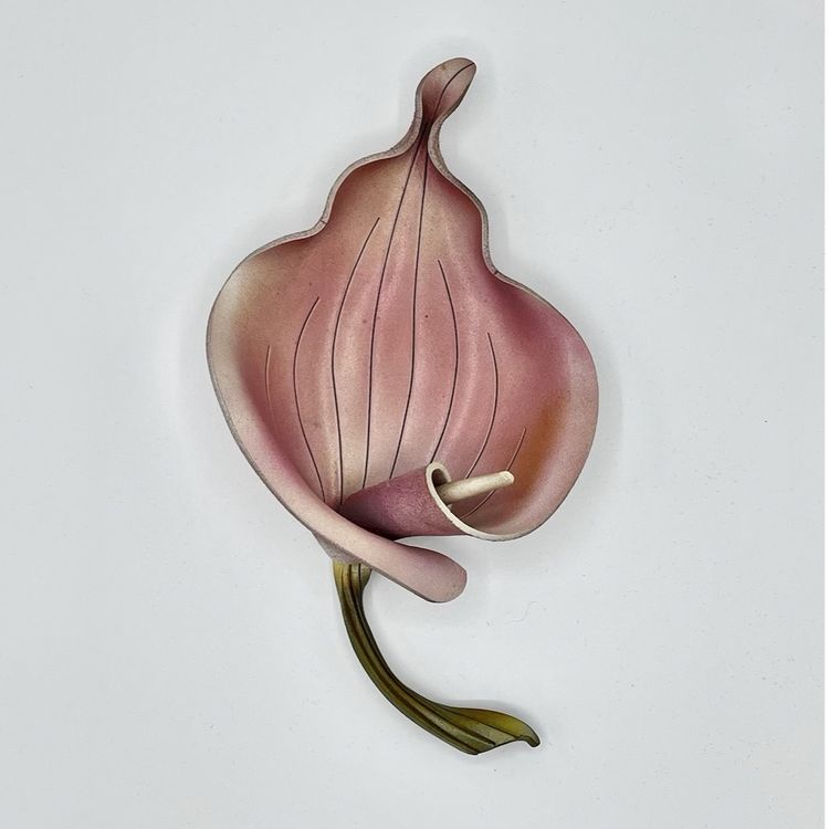 Vintage Pink Leather Calla Lily Wall Hanging 3rd Anniversary Gift Love Valentine