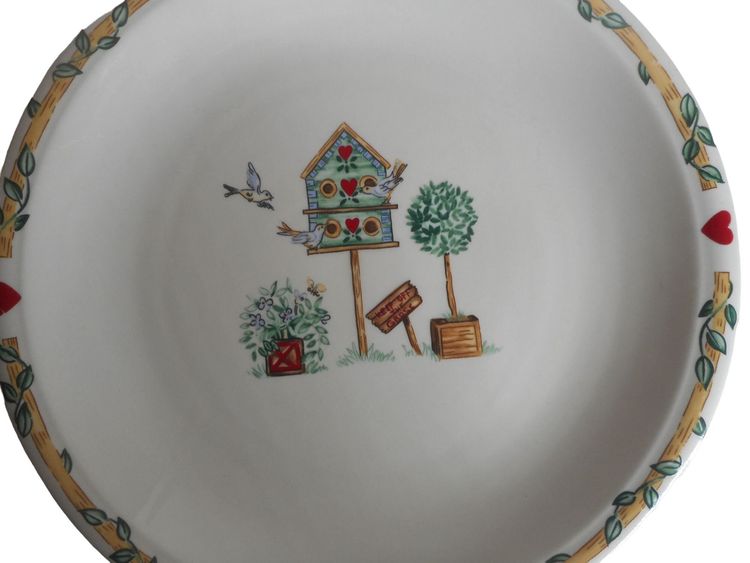 Vintage Thomson Pottery Birdhouse Topiary 12" Chop Plate Dish Platter #1