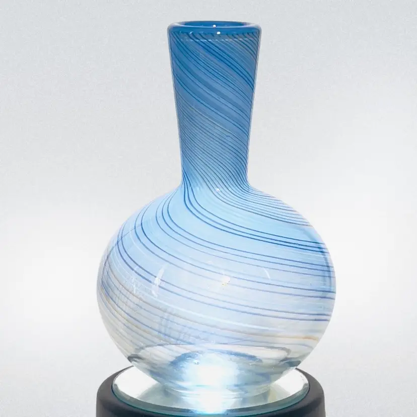 Bud Vase Blown Glass “Mezza Filigrana” By Dansk 1970s Blue Orange Swirl