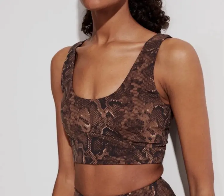 Varley Size Small Let’s Go Elsie Rattlesnake Brown Print Active Sports Bra
