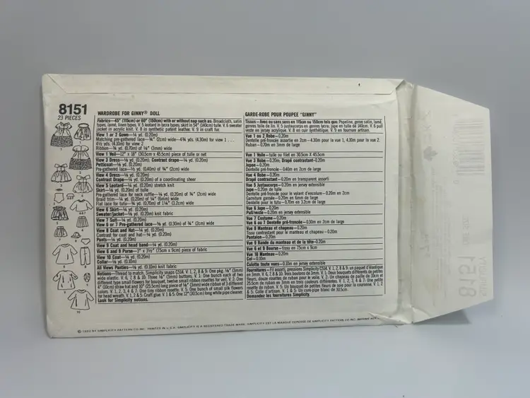 Vintage Simplicity Crafts Ginny Pattern #8151 Wardrobe for Ginny Dolls