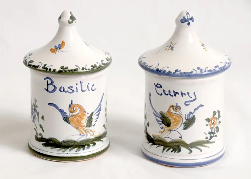 Mufraggi Spice Canisters Lidded Hand Painted Ceramic Moustiers Sainte-Marie France