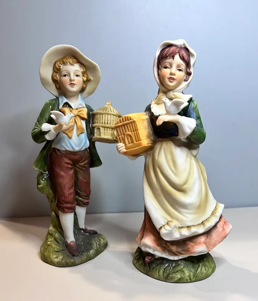 Pair Of Vintage Lefton Boy And Girl Figurines Farm Harvest