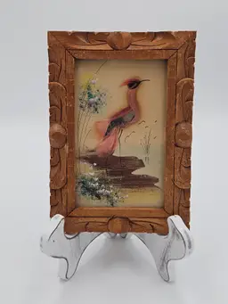 #B6 Feather Art of Bird in Vintage Wood Frame