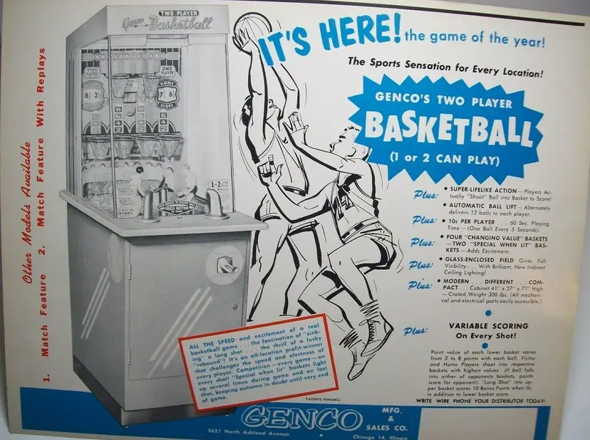 Genco 2 Player Basketball Arcade FLYER Original 1954 Manikin Game Vintage Promo