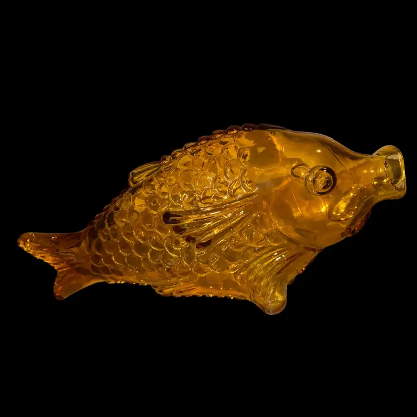 Vintage Italian Amber Glass Fish Decanter Needs Cork Stopper