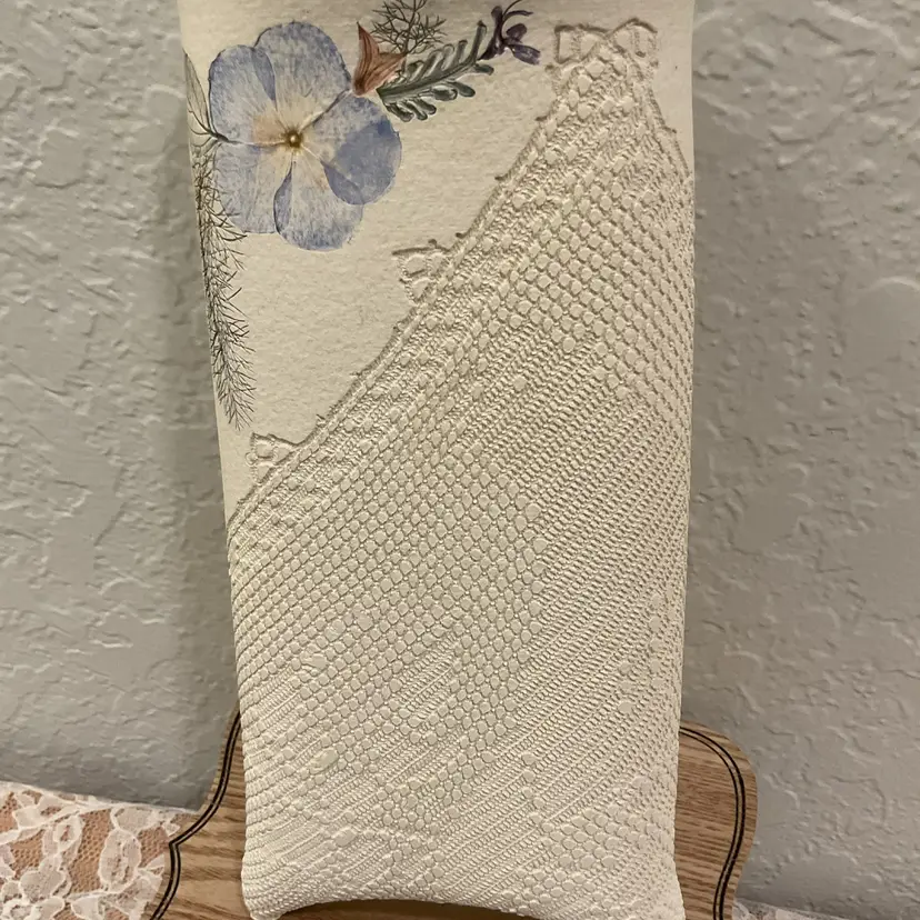 Pottery Wall Pocket Pressed Blue Floral Design