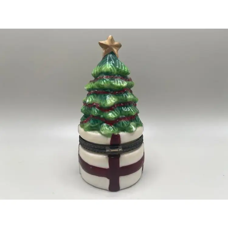 Vintage Christmas Tree Hinged Trinket Box ~ Festive Holiday Decor