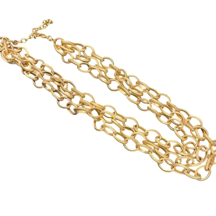 Brushed Gold Chain Link Necklace With 3 Strands.