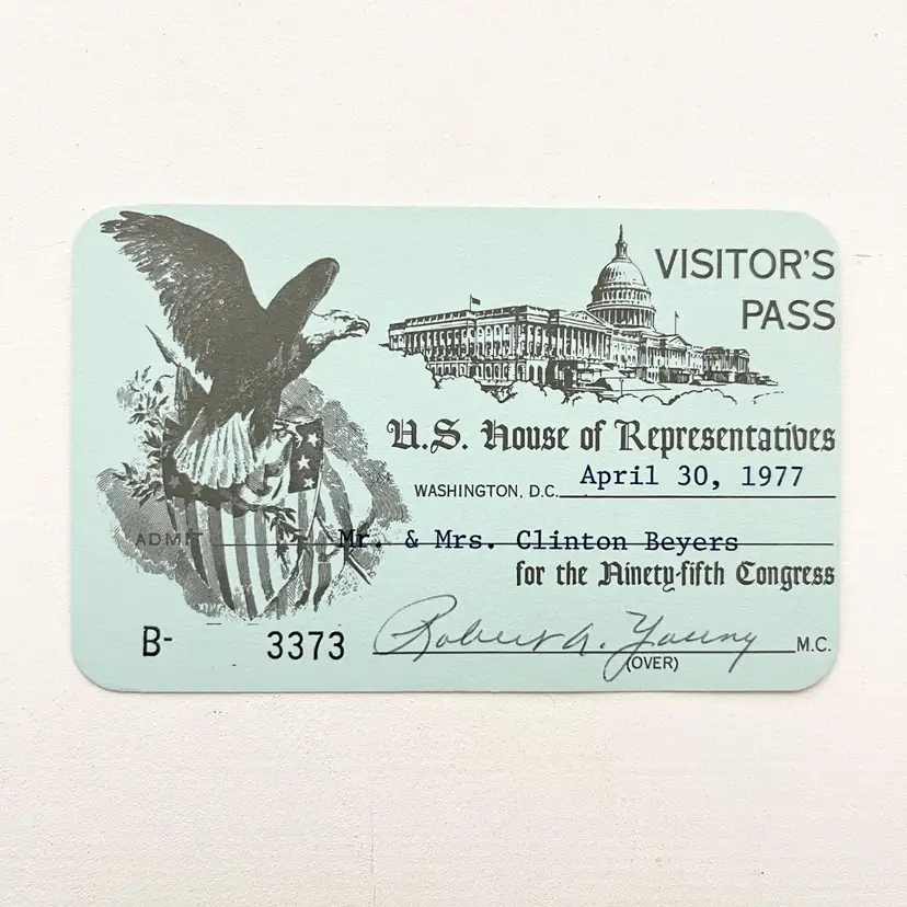US House of Representatives Gallery Visitors Pass 95th Congress Signed Vtg 1970s