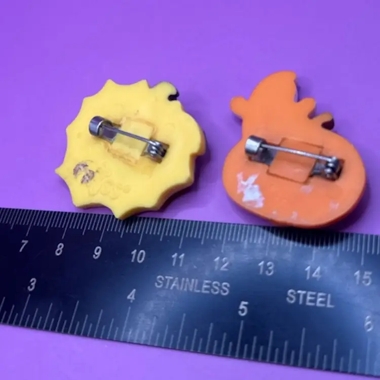 Two Halloween Plastic Pins Ghost Jack-o’-lantern Spider Vintage