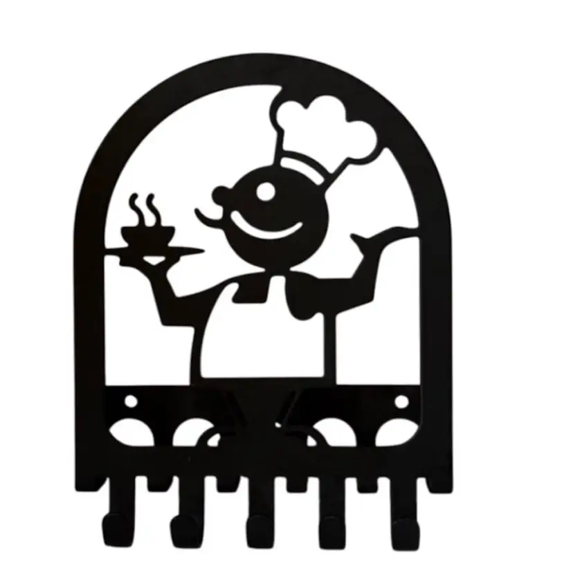 CHEF Themed Black Metal Key Holder/Pot Holder/Dish Towels/Pit Holders Wall Mount Modern
6-1/4” T x 5” L x 1-3/4” W