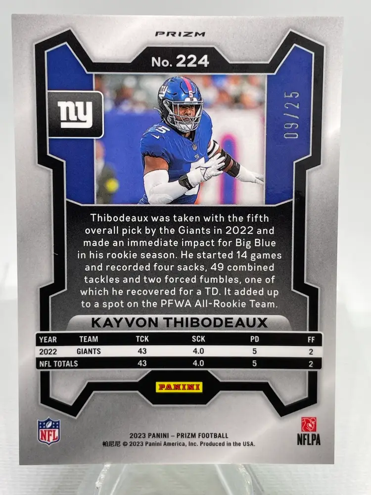 2023 Panini Prizm - Kayvon Thibodeaux #224 Blue Camo Prizm /25 SSP NY Giants