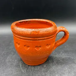 Foltz Studio Art Pottery Redware Coffee Mug Impressed Heart Design Artist Signed