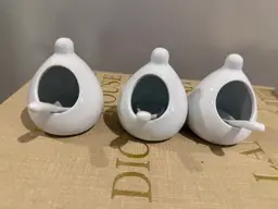 Trudeau Mini White Stoneware Salt Pigs (3)