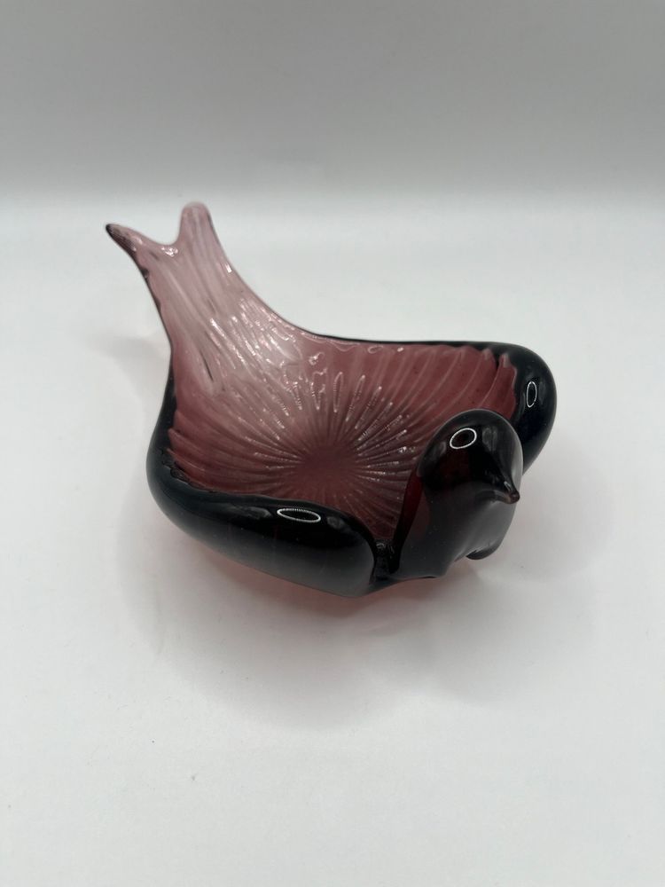 Vintage Koscherak Bros Art Glass KB- Italy-Purple Bird Figurine Dish Swan