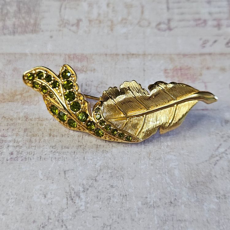 Olive Green Stone Leaf Brooch