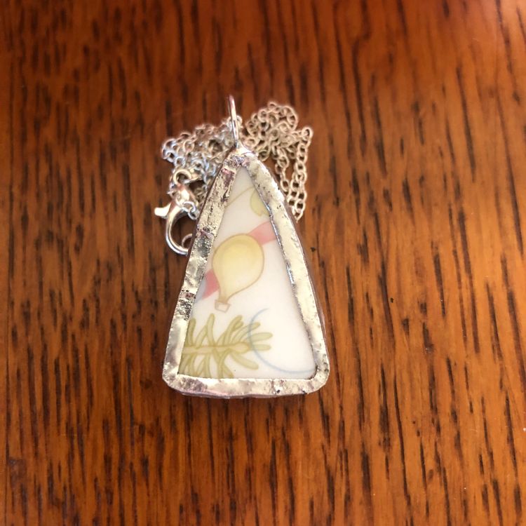 Oodelally Shop Broken Pottery Artisan Made Balloon Pendant Wedgwood Petter Rabbit Collector Plate Handcrafted Necklace 7/8 in x 1.25 in