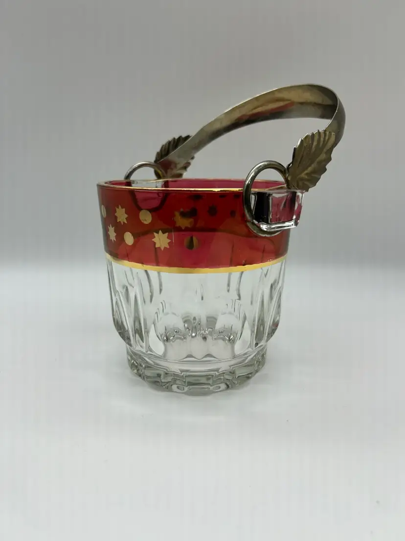 Crystal Ice Bucket - Cranberry Rim
