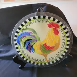 Vtg Peggy Karr Signed Fused Art Glass Rooster Plate 11.25 in
