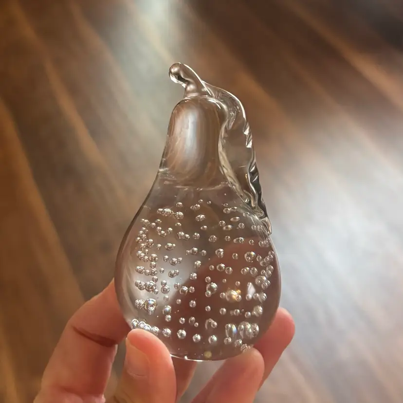Vintage Hand Blown Controlled Bubbles Art Glass Pear
