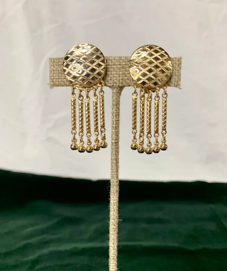 Tassel Gold Tone Clip On Earrings
