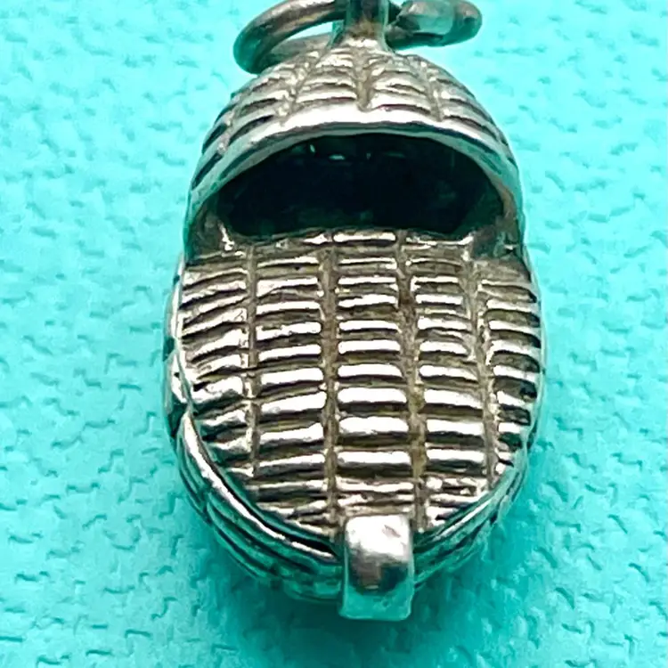 Vintage Wicker Baby Basket Opening to Baby Moses Sterling Silver Charm