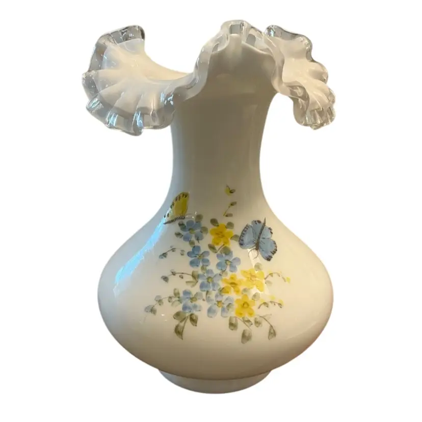 Fenton Silver Crest Milk Glass Vase 7 1/2” X 5
