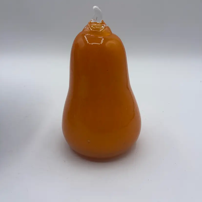 Glass Orange Pear Paperweight  5.75”
