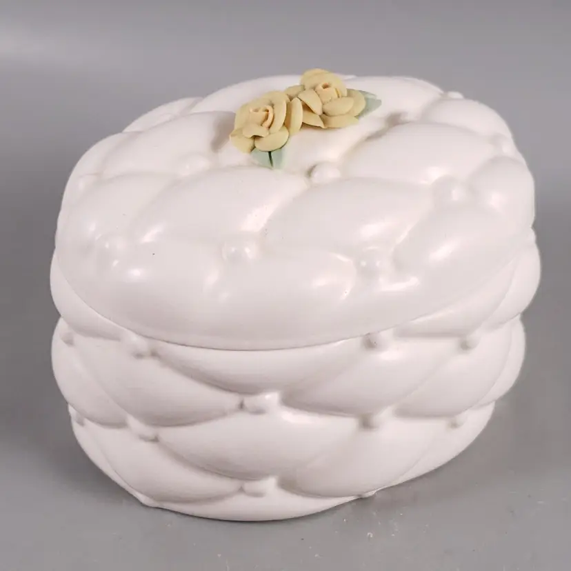 Vintage HOLLAND MOLD Tufted Pillow Applied Yellow Flowers TRINKET JEWELRY DISH