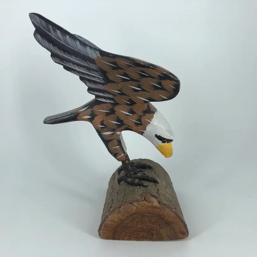Hand-Crafted Folk Art Carved Wooden Bald Eagle Sculpture