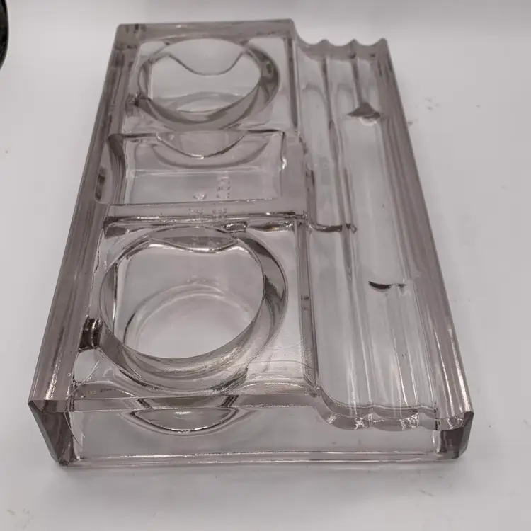 VTG Glass Double Ink Well Desk Caddy. Approx. 8.5 X 5.25”