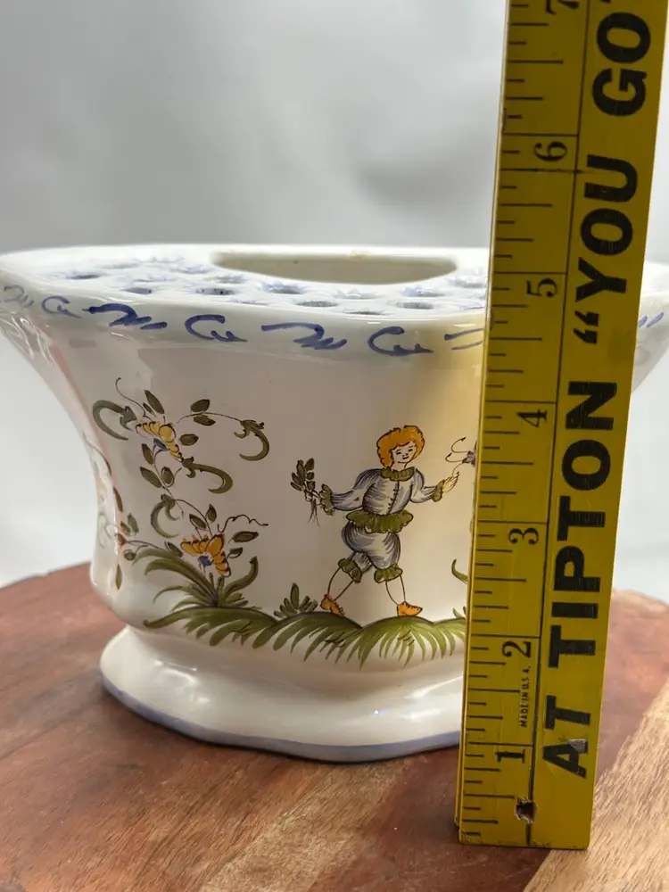 Vintage French Faience Moustiers France Bird Flower Frog Vase Wall Pocket