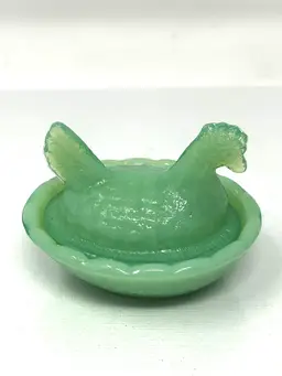 Jadeite Green Mini Hen on Nest Lidded Dish