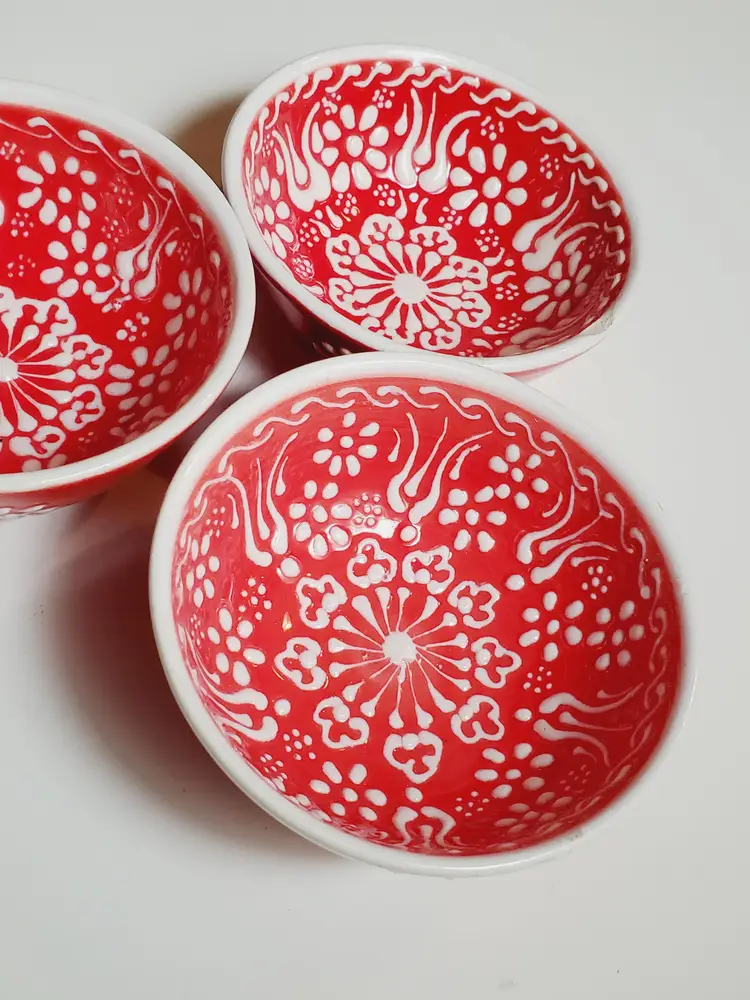 Vintage Turkish Handmade Ceramic Small Dipping Bowls (Set Of 3)